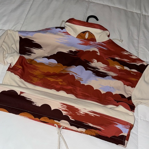 Free People Movement Daybreak Sweatshirt Jacket HalfZip SunsetPrint Ivory S NWT - Picture 4 of 7